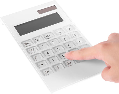 Crystal Calculator Slim Elegant Design Office Home Electronics Dual Power Desktop Calculator, Solar 10 Bit Tilt LCD Display Tilt Design White (Cry...