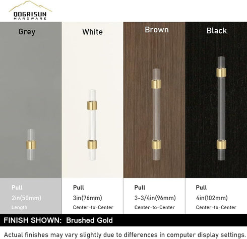 QOGRISUN 2-Pack Acrylic Cabinet Knobs with Brass Base,Gold Modern Drawer Euro Style T Bar Handles, Kitchen Dresser Drawer Clear Glass Crystal Pull...