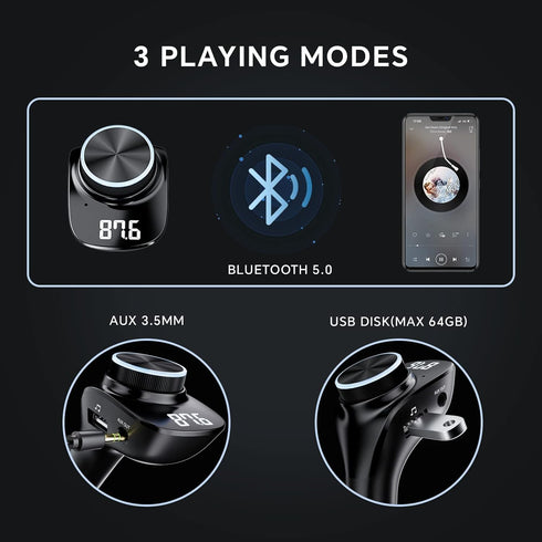 NECESPOW Bluetooth 5.0 FM Transmitter for Car, Dual USB Charger with 3.5MM AUX Cable, Handsfree Call MP3 Music Player...