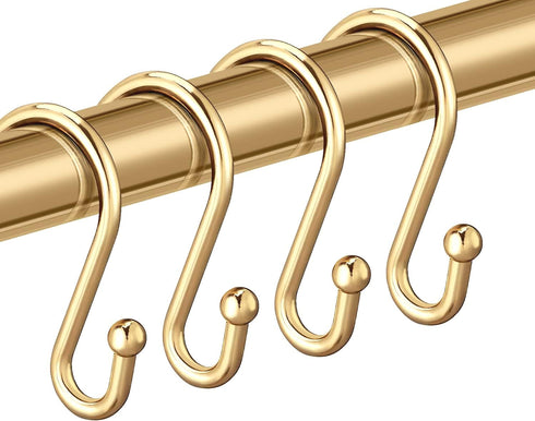 Gold Shower Curtain Rings Hooks, Set of 12 CHICTIE Decorative Shower Curtain Hooks, Premium Metal Rust Resistant S Shaped Hooks Hangers for Bathro...