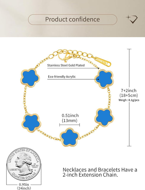 14K Gold Dainty Four Leaf Clover Bracelets for Women Lucky Flower Jewelry...