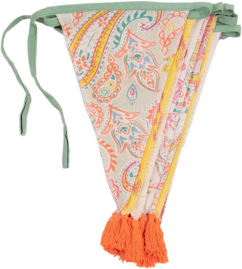 Talking Tables Yellow & Orange Boho Fabric Bunting with Tassels - 10ft | Triangle Flag Pennant Garland, 100% Cotton, Paisley Summer Party Decorati...