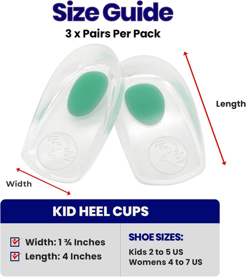 Kids Heel Cups & Heel Inserts for Sever's Disease and Heel Pain Relief | Gel Heel Cushions for Plantar Fasciitis & Achilles Tendonitis, Heel Spurs...
