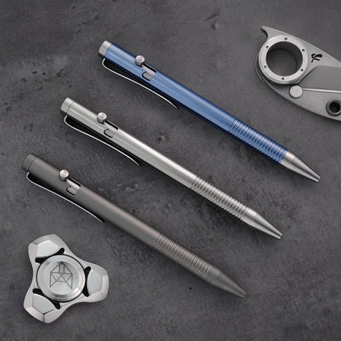 Cool Hand 4.8'' Titanium Alloy Bolt Action Pen, Ballpoint Ink Refillable, Stainless Steel Pocket Clip EDC Business Collection Stylus, with 3 Free ...