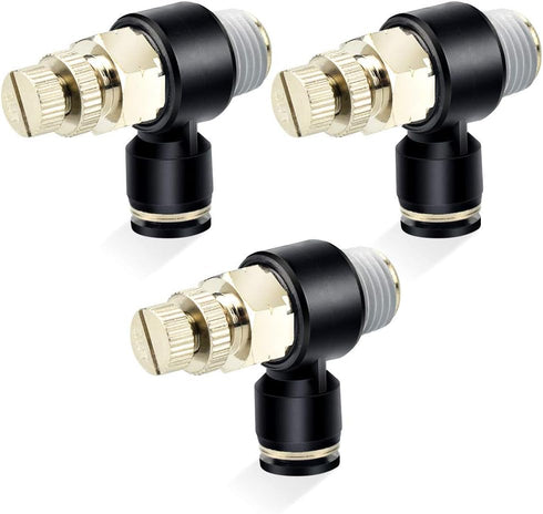 TAILONZ PNEUMATIC 3 Pack SL-3/8-N2 Push to Connect Air Line Fitting Air Flow Control Valve 3/8 Inch od 1/4 Inch Npt Elbow 90 Degree Air Speed Cont...