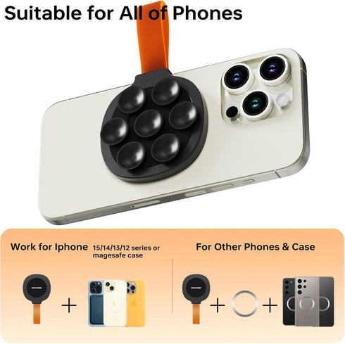 Magnetic Suction Cup Phone Mount, Ultra-Comfort Silicone Suction Grip Holder Stand for MagSafe, Hands-Free Mirror Shower Phone Holder Mount for Ti...