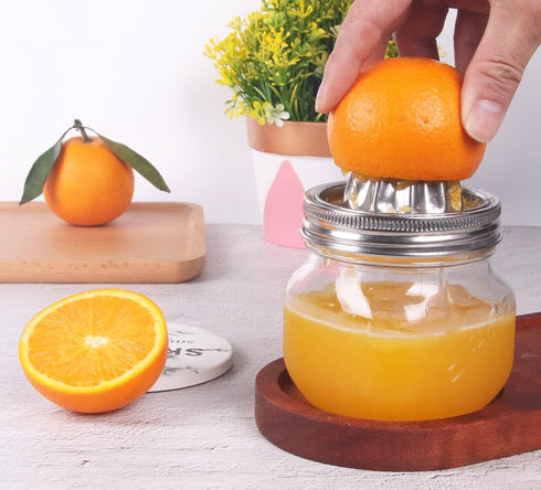 Mason Jar Stainless Steel Juicer Lid (2 Pieces), Citrus Reamer for Wide Mouth Mason Jar Lemon Juicer Manual Citrus Juicer....