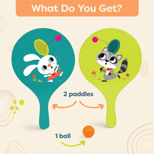 B. toys- Bounce & Play Paddle Set- Sports & Outdoor- Paddle Ball Game – 2 Colorful Paddles & 1 Ball – Active Play for Kids, Toddlers- 3 Years +...