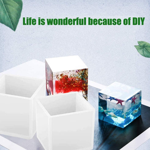 4 Pack Square Resin Molds - 4 Sizes Cube Silicone Casting Molds for DIY Art Resin Candle Soap Making...