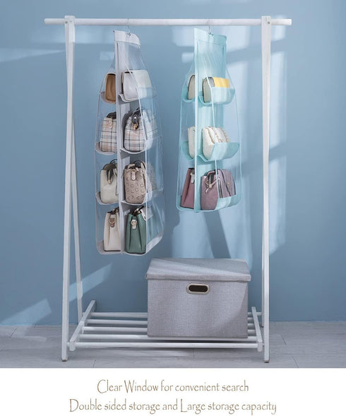 MURRI&MURRDI 1 Pack Hanging Handbag Organizer for Closet, Purse Storage Holder with 8 Easy Access Clear PVC Pockets, Purse Hanger for Wardrobe Spa...
