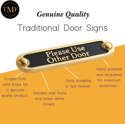 Please Use Other Door Brass Door Sign. Traditional Style Home Décor Wall Plaque Handmade By The Metal Foundry UK....
