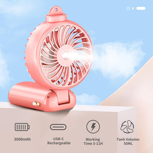 Handheld Fan Portable Misting Fan, Rechargeable Personal Mister Fan with 5 Speeds 3000mAh Battery Operated Fan with Mist, LED Display, 90° Foldabl...