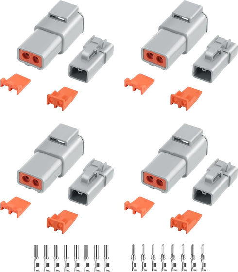 32 PCS Deutsch DTP Connector Kit 2 Pin Automotive Waterproof Connectors 4 sets with Size 12 Stamped Contacts Gauge 14-12 AWG Wire Size,25A...