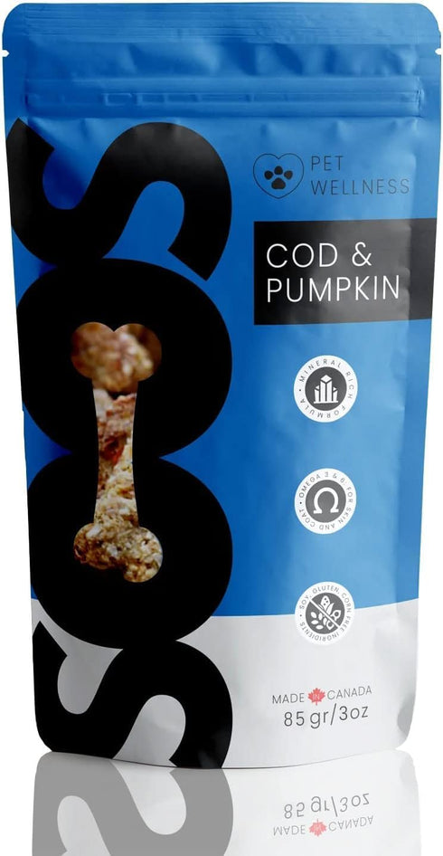 SOOS Cod and Pumpkin Dog Treats Training Dog Treats Dog Chews Cat Treats All Natural Dogs and Cats Wellness Treat for Pets - 1x Pack 85gr / 3oz...