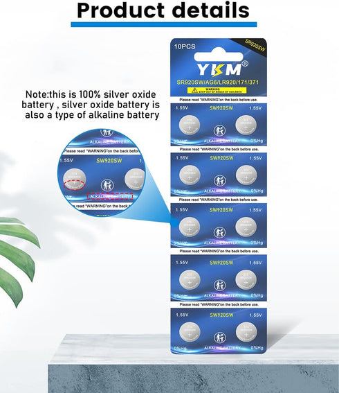 371 SR920SW Battery AG6 370 371 V371 1.55V Silver Oxide Batteries Replacement for Watch Button Coin Battery 20 Pack...