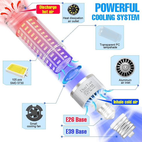 250Watts Equivalent E26 LED Corn Light Bulb 25W 3287Lumens 6000K Daylight Lamp Bulbs E39 Mogul Base Adapter AC100-277V Large Area Lighting Fixture...