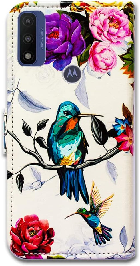 Case for Motorola Moto G Pure/Moto G Power 2022,Bcov Hummingbird in Flowers Bird Leather Flip Phone Case Wallet Cover with Card Slot Holder Kickst...