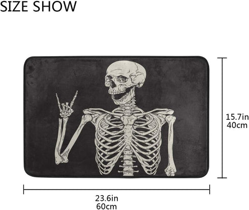 Baofu Skull Doormats Bathroom Floor Mat Rock and Roll Skeleton Lightweight Non-Slip Area Rugs Halloween Decorative Entrance Front Door Rug for Out...