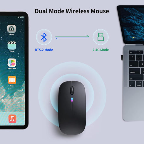 Wireless Bluetooth Mouse, Rechargeable LED Dual Mode Mouse (Bluetooth 5.2 and USB Receiver) Portable Silent Mouse,for Laptop/Desktop/Tablet(Black)...