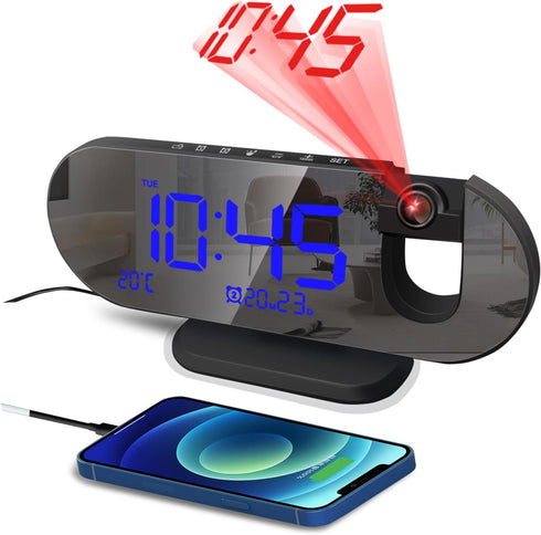 Projection Alarm Clock - 2024 New Projection Clock with 180° Rotatable Projector for Bedroom Ceiling - Clear LED Display, USB Charger Automatic Li...