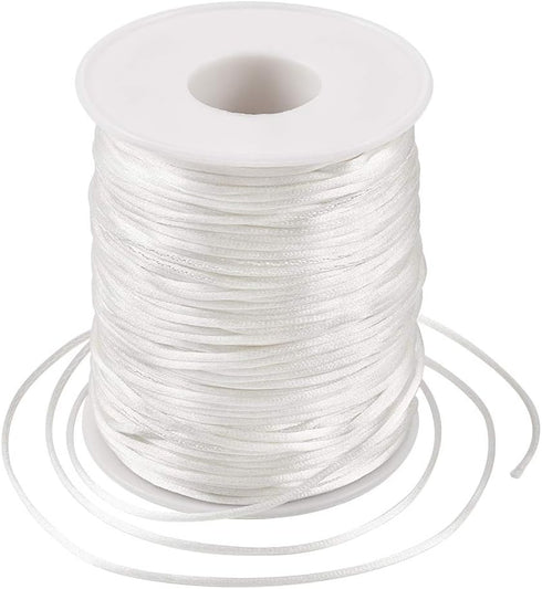 Pandahall Rattail Satin Cord 1.5mm White Polyester Trim Thread for Chinese Knot Kumihimo Macramé Scrapbooking Jewelry Making DIY Crafts Supplies 1...
