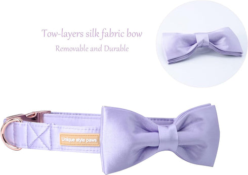 Unique style paws Dog Collar, Purple Silk Dog Collar with Bow, Soft Bowtie Adjustable Pet Collar Gift for Female Medium Dogs...