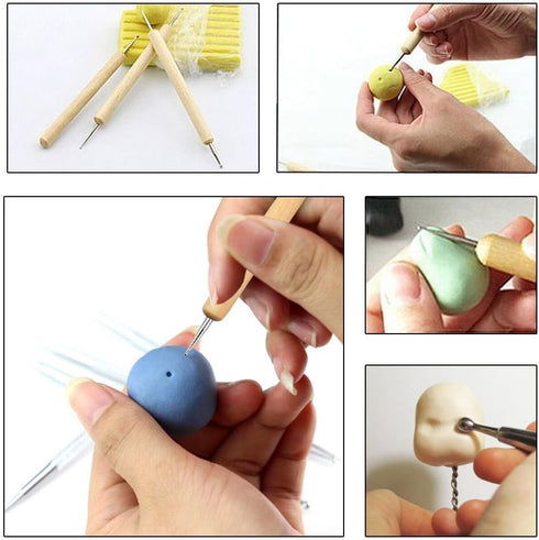 COMIART 5Pcs Wooden Ball Styluses Tool Set for Embossing Pattern Clay Sculpting, Nail Art...
