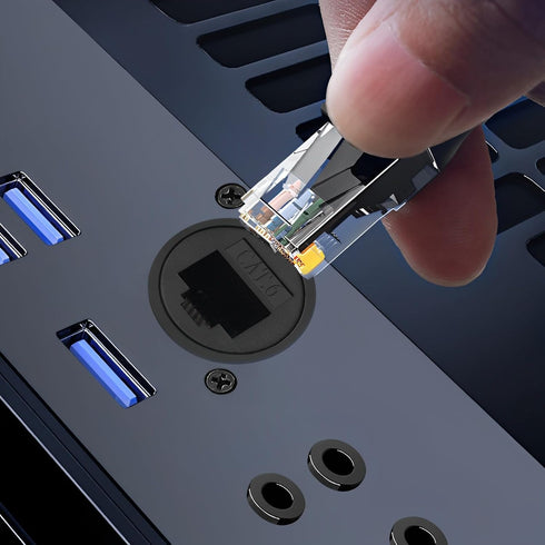 RJ45 Panel Mount Adapter - 8P8C Female-to-Female Connector, Compatible with CAT6A/CAT6/CAT5E/CAT5, XLR/D-Panel Mountable, Network Port Extender fo...