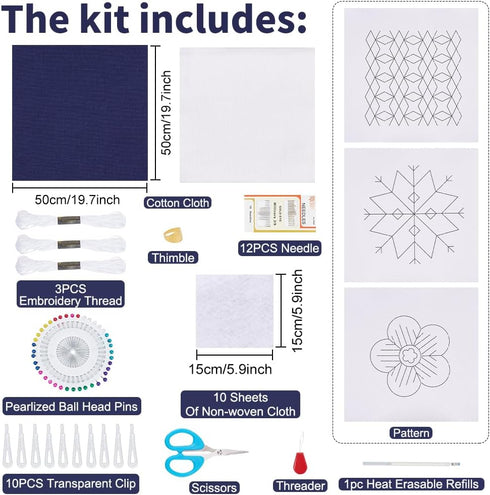 WEBEEDY Sashiko Kit DIY 10 Sets Sashiko Coaster Kit Japanese Traditional Cross Stitch Kit Embroidery Sewing Set Kit with Complete Sewing Accessori...