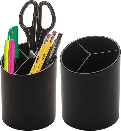 Manaloom Pen Holder, 3 Compartment Desktop Organizer - Pencil Cup, Perfect for Organizing Pens, Pencils, Home and Office - 2 Pack...