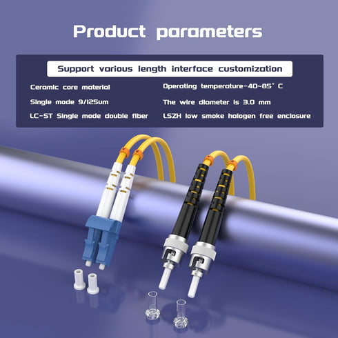 2Meters 7ft LC/UPC-ST/UPC Single-Mode Fiber Optic Cable LC to ST OS2 Jumper Optical Patch Cord Duplex 9/125um Yellow LC-ST...