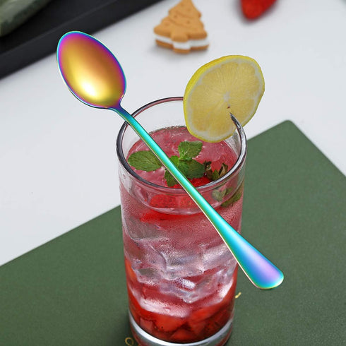 Rainbow Iced Tea Spoons, Kyraton Stainless Steel 7.5" Long Handle Mixing Spoon With Colorful Titanium Plating, Coffee Spoons, Stirring Bar Spoon, ...