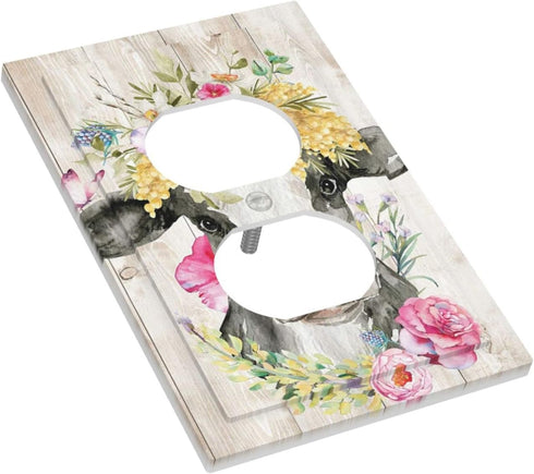 Funny Cow Rustic Farmhouse Animal Cattle Single Duplex Light Switch Cover Outlet Covers Wall Plate Decorative Receptacle Switchplate Electrical Fa...