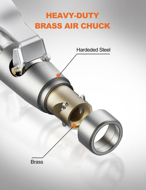 Locking Air Chuck, Heavy Duty Two Steel Jaws Lock on Air Chuck for Any Schrader Valve Tires-No Air Leakage, Rated to 150 PSI-1/4 NPT Fitting Inclu...