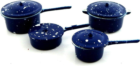 Town Square Miniatures Dolls House Kitchen Accessory Blue Saucepan Pan Set...