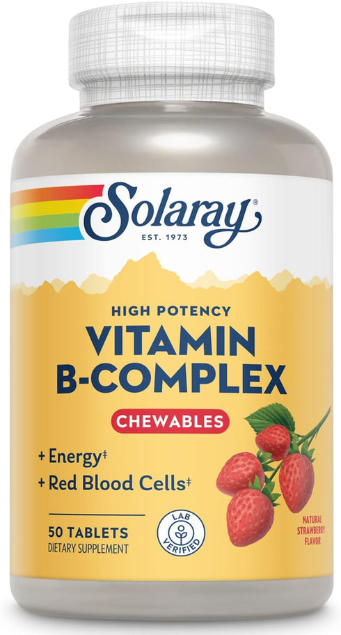 Solaray Vitamin B-Complex Chewables, Strawberry, Healthy Energy, Red Blood Cell, Stress & Metabolism Support, 50 Tablets...