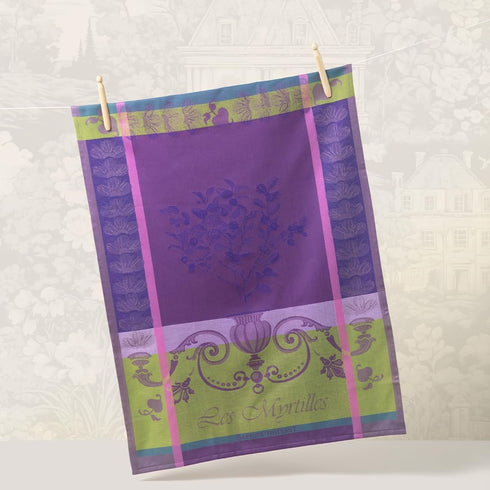 Garnier Thiebaut Myrtilles Violet (Purple Blueberries) French Kitchen Towel 22"x30", Cotton, Jacquard...