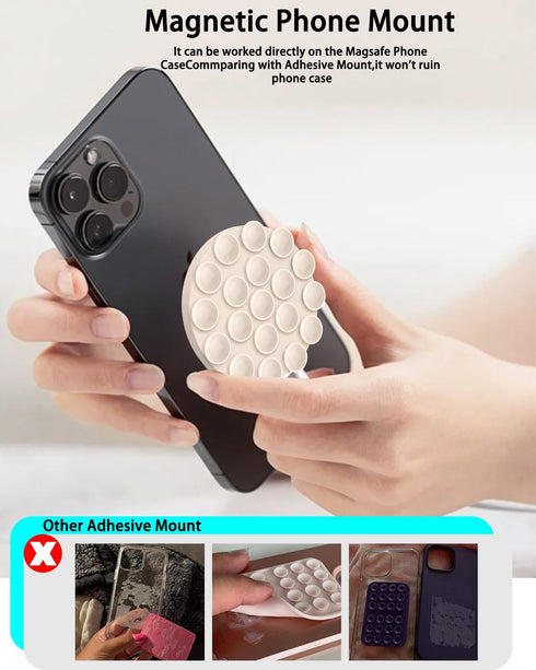 omee Magnetic Suction Cup Phone Mount, Silicone Suction Phone Case Stand for iPhone 15/14/13/12 Series, Mirror Shower Phone Holder, for TikTok Vid...