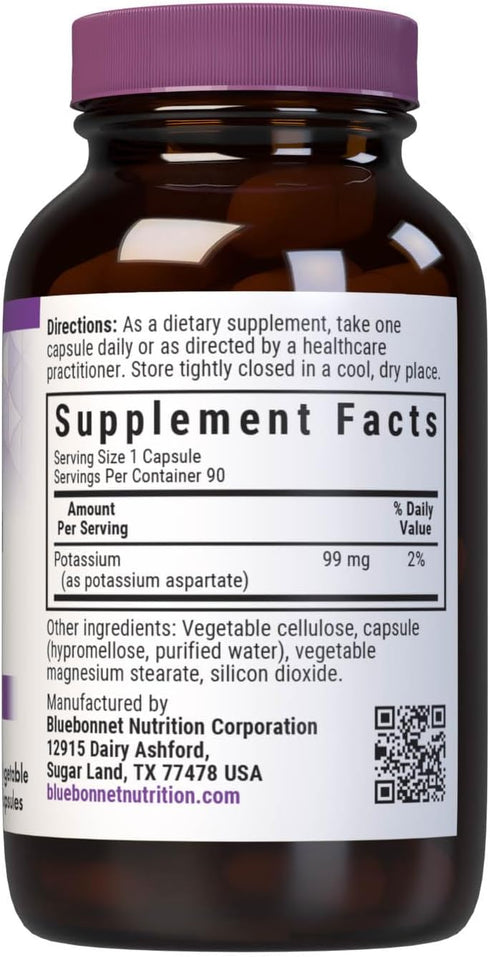 Bluebonnet Potassium Supplement Aspartate 99mg Essential Mineral Supplements for Electrolyte Balance - Non-GMO, Vegan, Kosher Certified, Gluten-Fr...