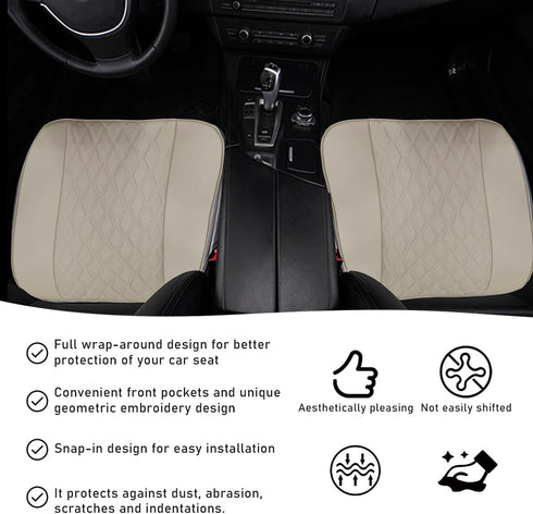 Car Front Seat Cover, 21"×22" Luxury PU Leather Auto Seat Protection Cover, Comfortable Anti Slip Front Bottom Seat Cushion with Full Wrap, Univer...