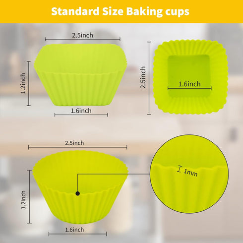 Reusable Silicone Baking Cups of 24 Pack, Square and Round Muffin Baking Liners, Thicken Non-stick Muffin Molds, 4 Colors, BPA-Free...