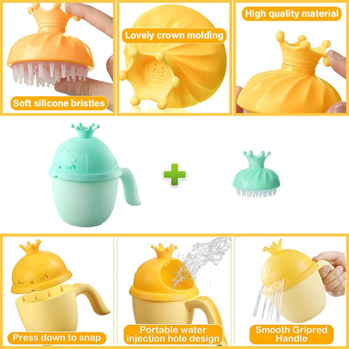 Baby Shower Cap Shield, Baby bath set shower cap/water cup/massage brush,Visor Hat for Eye and Ear Protection for 0-9 Years Old Children,Cute Crow...