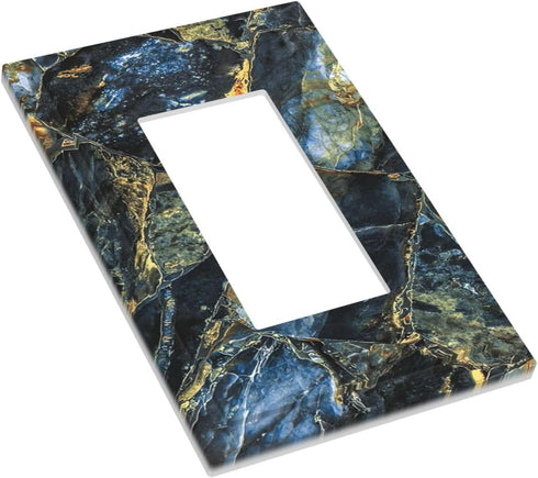 Abstract Navy Blue Marble 1 Gang Rocker/GFCI Outlet Light Switch Wall Plate Cover Faceplate Gold Grey Marble Ink Texture Decorative Faceplate Luxu...