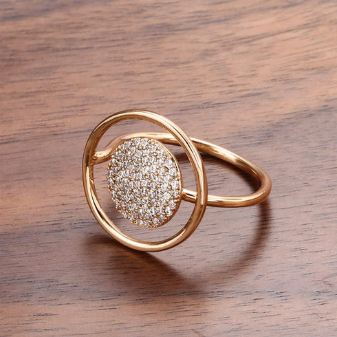 Unique Circle CZ Statement Ring for Women Girls Gold Plated Cubic Zirconia Promise Engagement Geometric Rings Comfort Fit Elegant Birthday Christm...