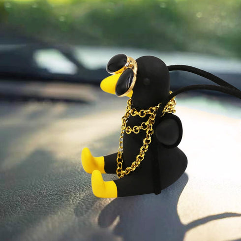 Swinging Duck Car Hanging Ornament, Cute Car Hanging Accessories for Rear View Mirror, Car Pendant Black Swinging Sunglasses Duck Hanging Swing...
