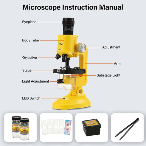 Little World Science Kits for Kids Beginner Microscope Kit with LED 100X 400X and 1200X Magnification Kids Educational Toy Birthday Halloween...