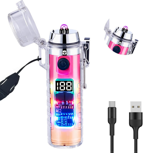 SKRFIRE Windproof Lighter Waterproof Lighter USB Type C Rechargeable Plasma Arc Lighter with Digital Power Indicator for Camping, Hiking,Traveling...