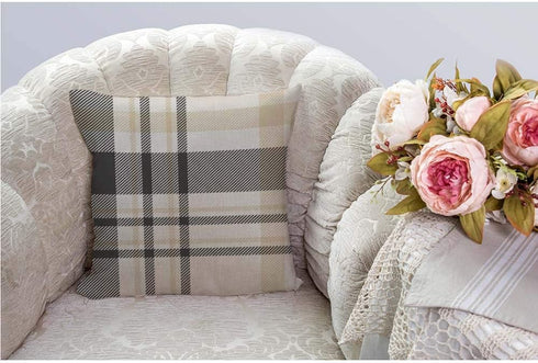 HGOD DESIGNS Plaid Throw Pillow Cover,Traditional Gingham in Palette of Black Beige and White Decorative Pillow Cases Cotton Linen Square Cushion ...