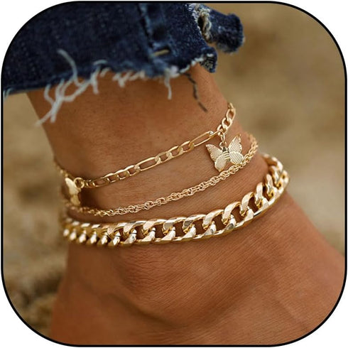 Chunky Ankle Bracelets for Women Large Ankle Bracelets for Women Plus Size Silver Anklet Cuban Chain Anklets Set Layered Anklet for Women Gold Jew...
