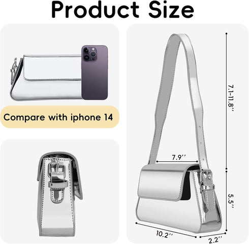 Silver Purse, Evening Silver Bag for Women Y2k Hobo Bag Small Tote Handbag Metallic Satchel Bag Cute Clutch Purses...